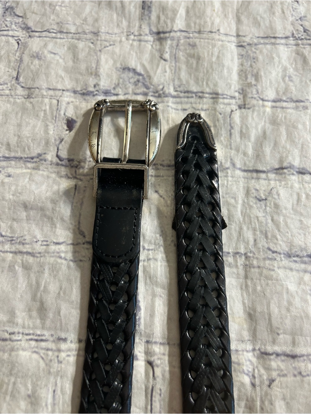 FOSSIL VTG BLACK LEATHER BRAIDED EMBELLISHED BUCKLE & TALBOTS ITALY MADE BELTS L - Picture 11 of 16